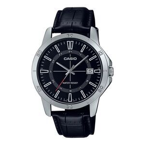 Casio Men’s Black Leather Watch with Black Dial - MTP-V004L-1CUDF